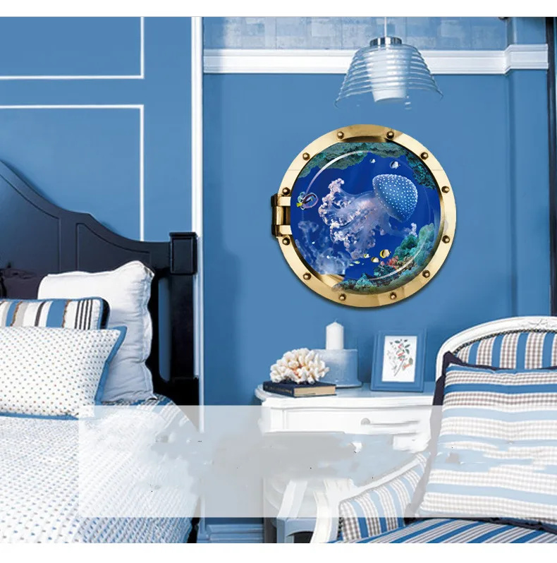 3D Океан морской рыбы иллюминатор наклейки на стены искусства детские для