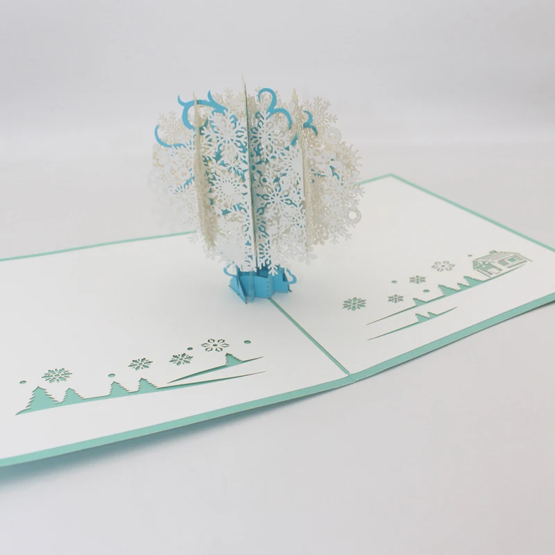 3D Handmade Merry Christmas Sky Blue White Snowflake Tree Paper Greeting Cards PostCard New Year Kids Friend Bussiness Gift | Дом и сад