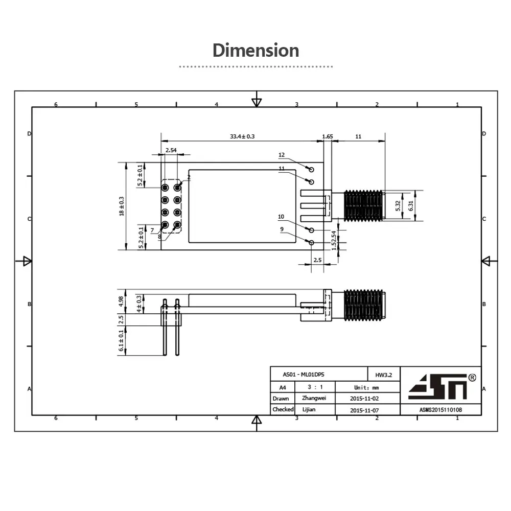 AS01-ML01DP5 PA LNA 2.4GHz 2km iot SPI nRF24L01P rf transceiver module Transmitter Receiver Wireless rf Module
