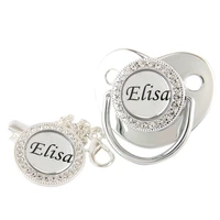 personalized name silver bling pacifier and clip luxury baby dummy nipple bpa free chupeta lollipop drop shipping