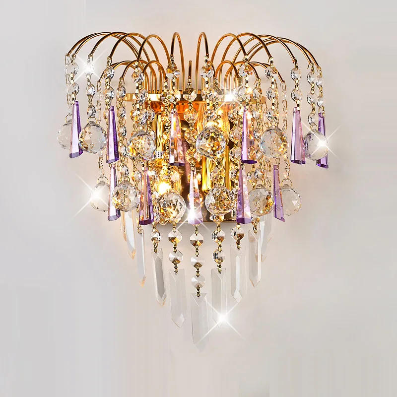 Кристальный настенный светильник для спальни Роскошная золотая королевская