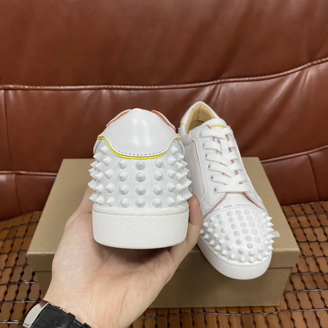 

Top Mens Red bottoms Shoes Real leather comfortable Casual Fashion Women White pairs Vieira 2 Flat Sneakers Original Box