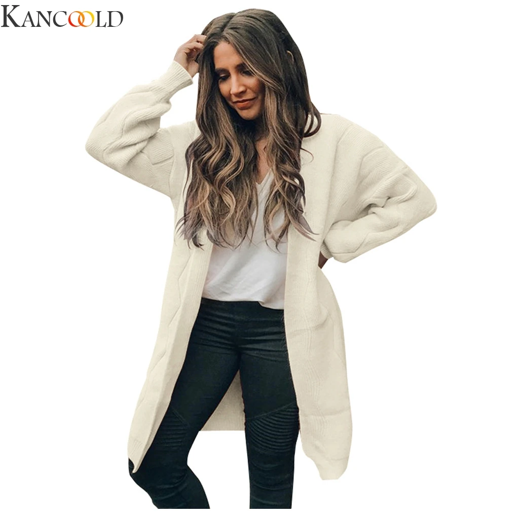 Новинка Модный женский вязаный однотонный кардиган KANCOOLD с открытой передней