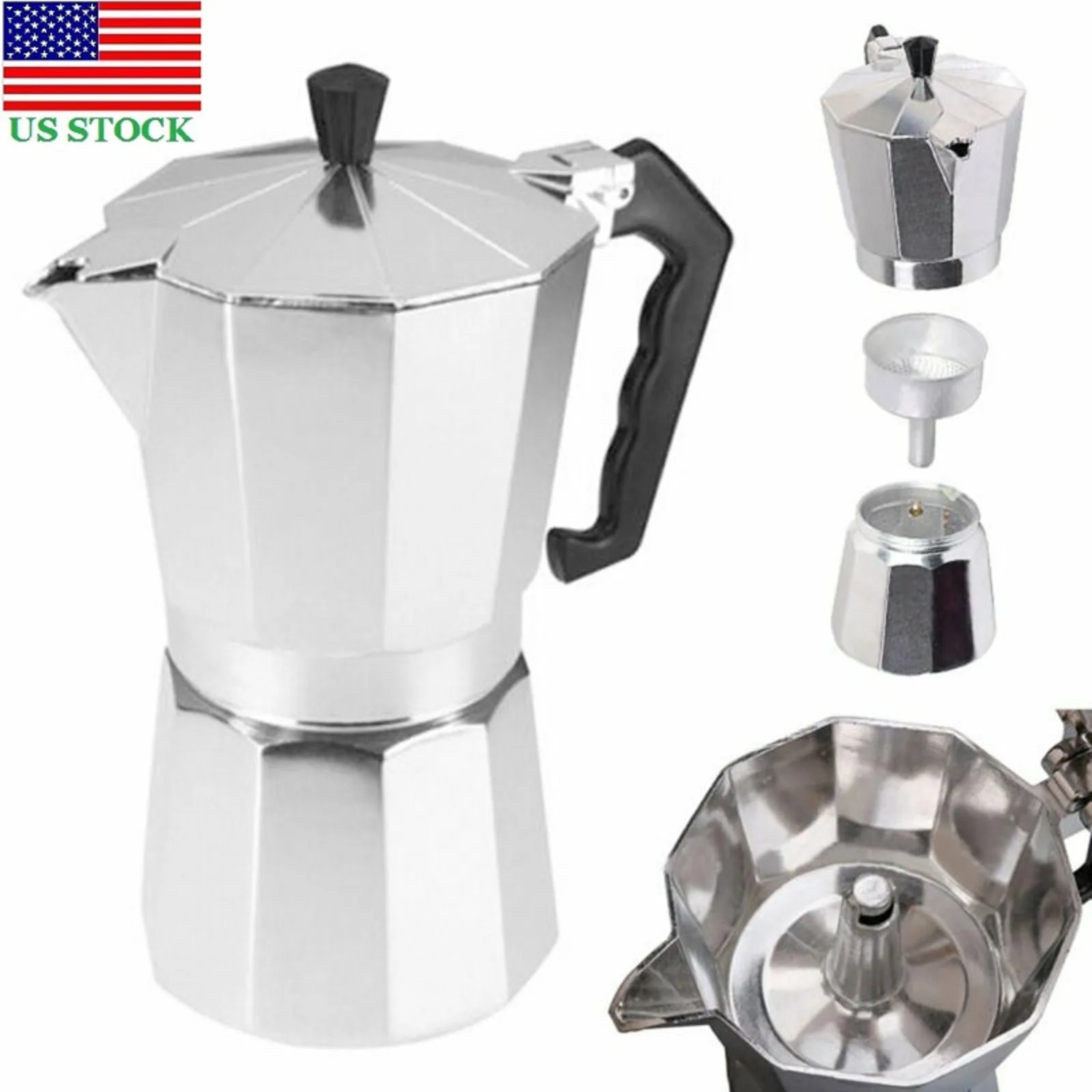 

Espresso Stove Top Coffee Maker Aluminum Moka Percolator Pot 100ML/2 Cup
