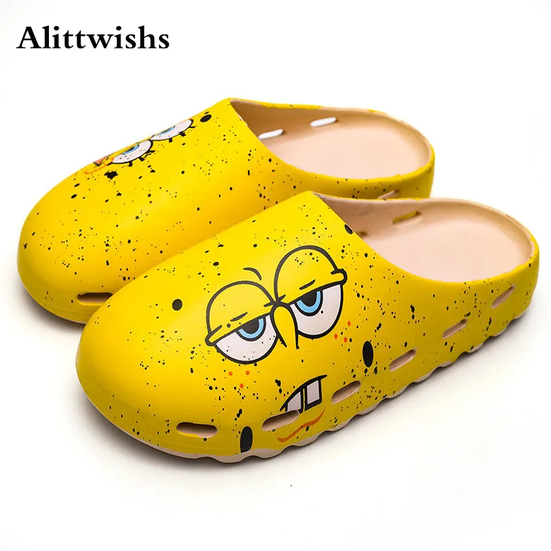 

Yellow Cartoon Print Men's Summer Slippers Baotou Platform Couple Casual Slippers Women Outdoor Designer Sandals chausson homme