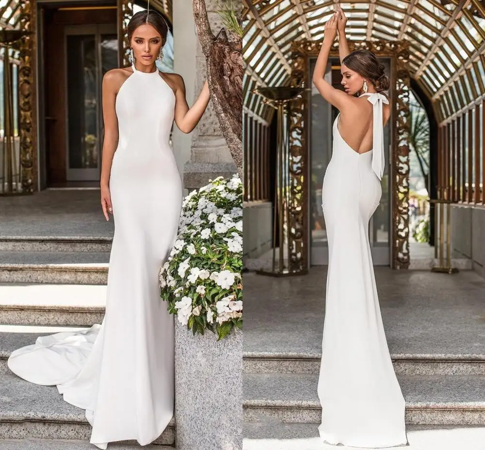 

Robe de mariee/простое платье русалки цвета слоновой кости для свадебной вечеринки, сексуальное пляжное платье невесты с открытой спиной, Vestido De ...