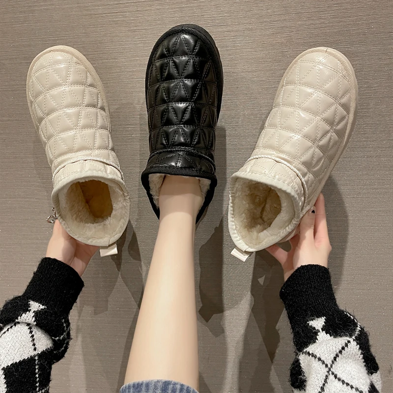 Waterproof Short-Tube Women's Snow Boots, Thick Warm Short Boots, Plus Velvet Non-Slip Casual Fall/Winter Women's Cotton Shoes