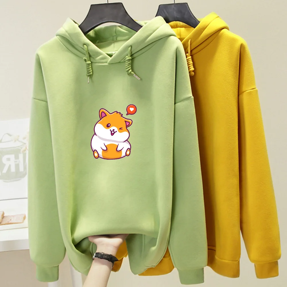 Cute Funny Cartoon Print Hoodie Women Plus Size Soft Long Sleeve Pullover Sweatshirt Harajuku Kawaii Sweetshirt for Girls Tops