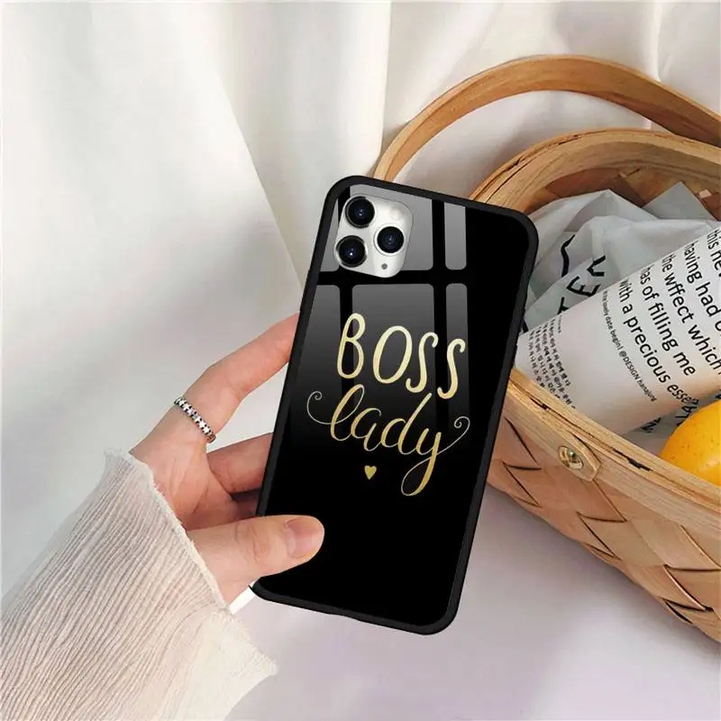 

Boss Girl Lady Pattern Phone Case Tempered glass for iPhone 11 12 mini pro XS MAX 8 7 Plus X XS XR