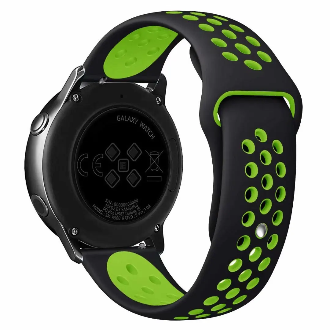 22 мм 20 мм спортивный ремешок для samsung gear Sport S2 S3 Galaxy Watch Active 42 мм 46 мм силиконовый ремешок для Huami Pebble Time huawei gt 2 - Цвет ремешка: black green