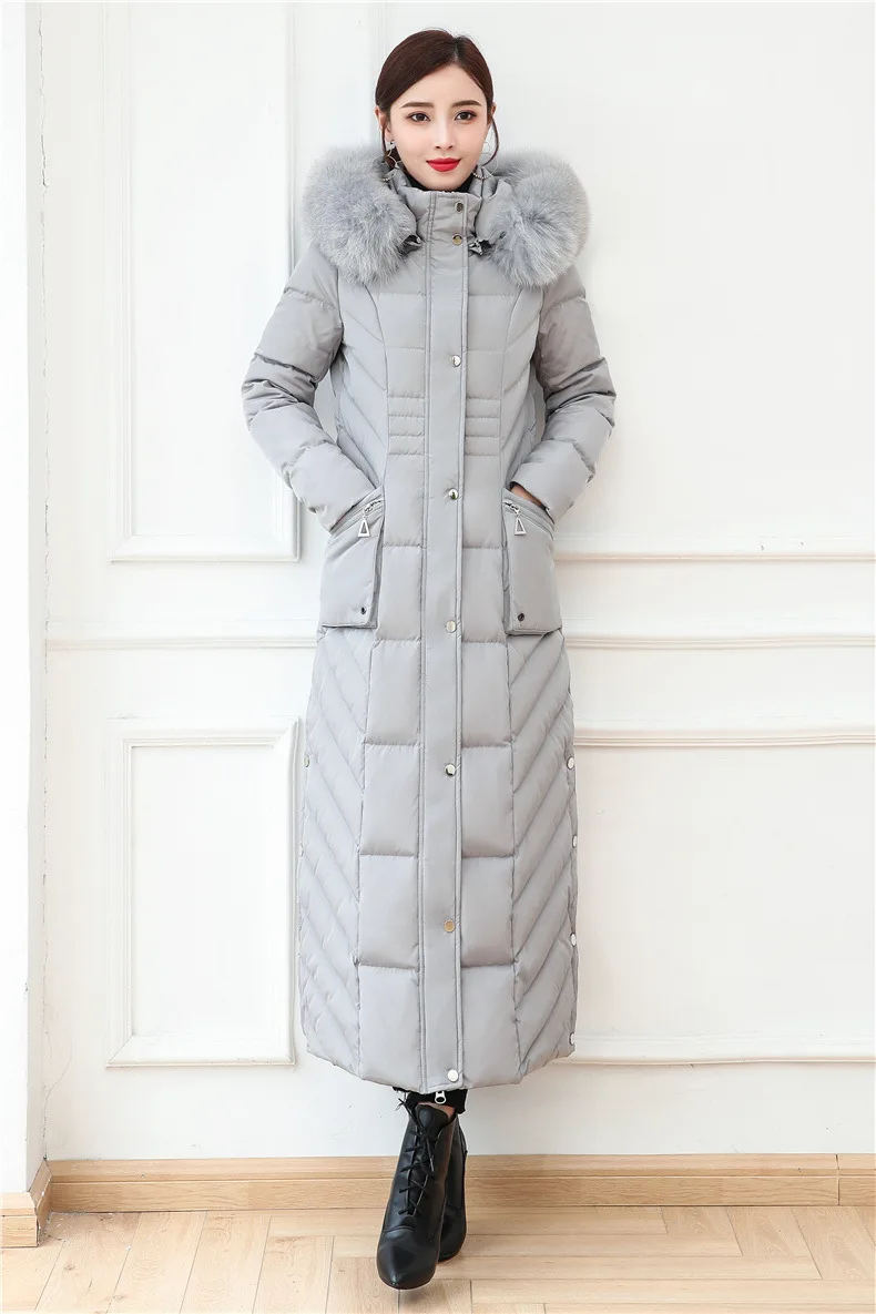 S- 4XL plus size Winter over the knee X-long 90% Duck down coat female X-Long thick warm Down Jacket real fox fur Parkas F442