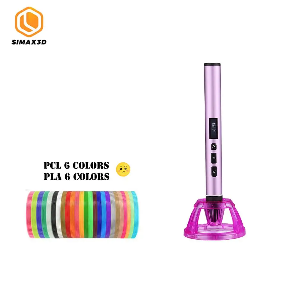 purple pen-12 colors SIMAX 3D печати ручек 12V 3D с карандашным рисунком Scribble ручки 120 м нити для детей детское образование инструменты для создания хобби игрушки - Цвет: purple pen-12 colors