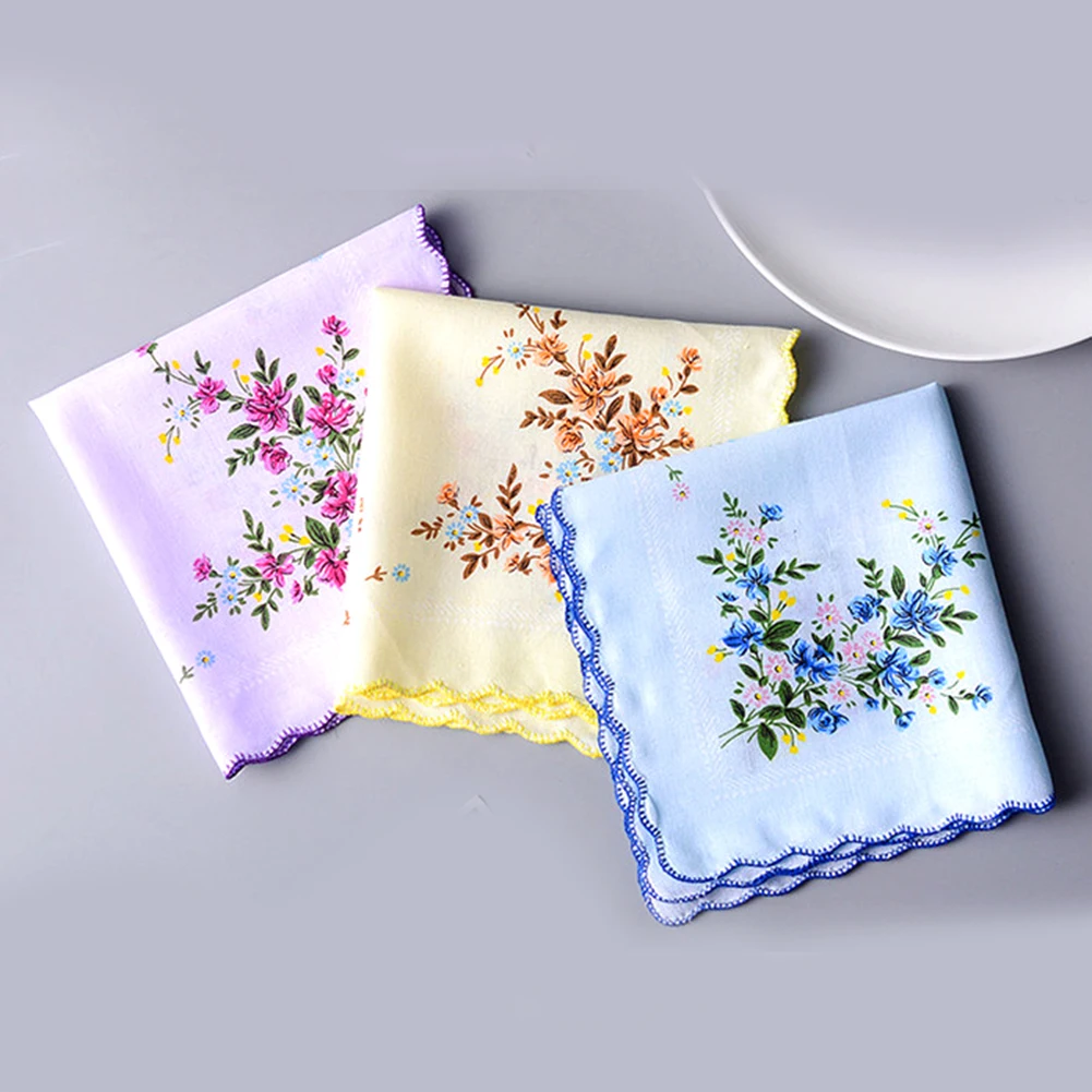 5 Pcs 30*30 cm Vintage Cotton Women Hankies Embroidered Butterfly Flower Hanky Floral Ladies Handkerchief Fabrics Random color