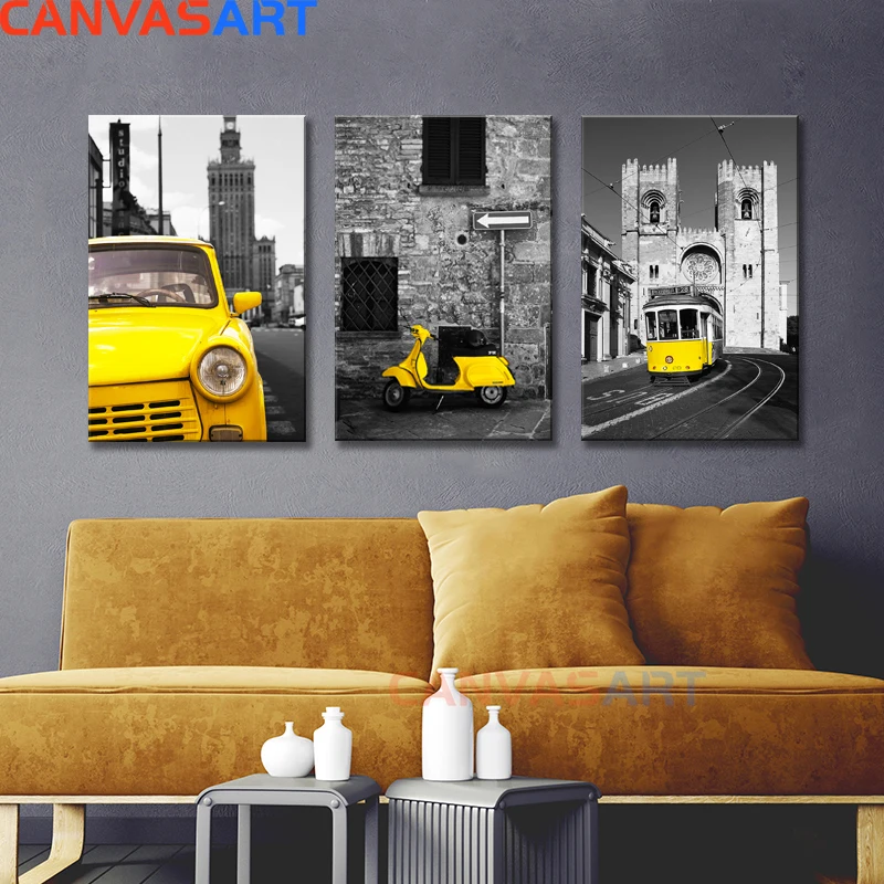 Современный Пейзаж Плакат городской пейзаж желтый автобус настенный арт