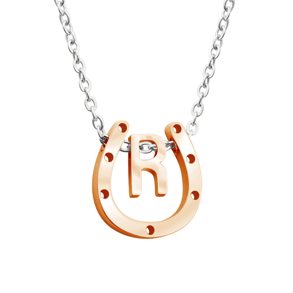 

Creative Horseshoe 26 Letter Pendant Women Necklace Rose Gold Luxury Elegant Ladies Temperament Chain Exquisite Gift Jewelry