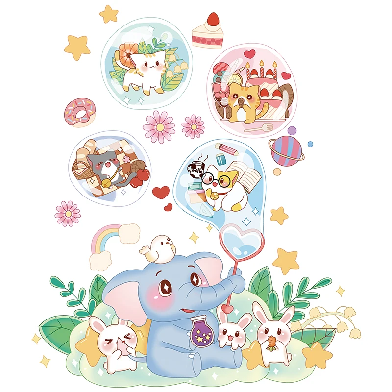 

Cartoon Animals Wall Stickers for Kids Room Decoration Mural Elephant Lion Animal Decals Bedroom Door Stickers Self-adhesive