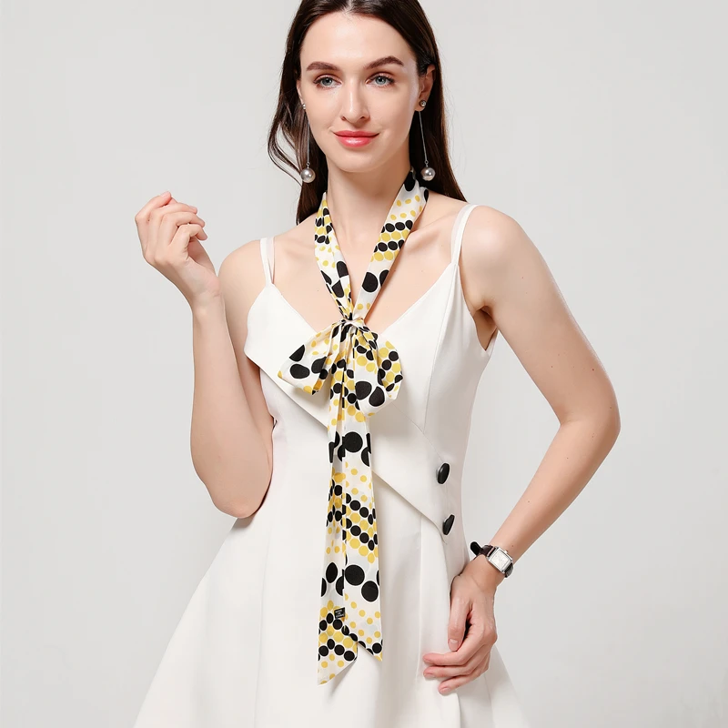 Новый дизайн узкий шарф Женский брендовый шелковый удлиненная сумка с узкими