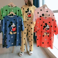 5 colors disney cartoon mickey mouse print polka dot womens summer suits casual soft nightgown women loose home wear pyjama