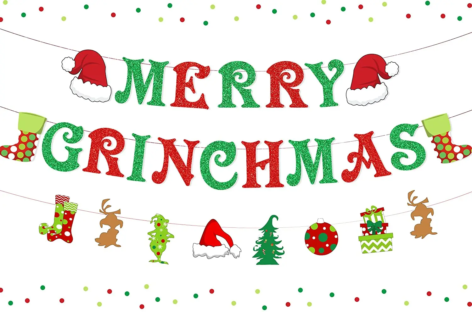 

Merry Grinchmas Banner Garland Grinch Christmas Decorations for Christmas Holiday Xmas New Year Eve Party Supplies