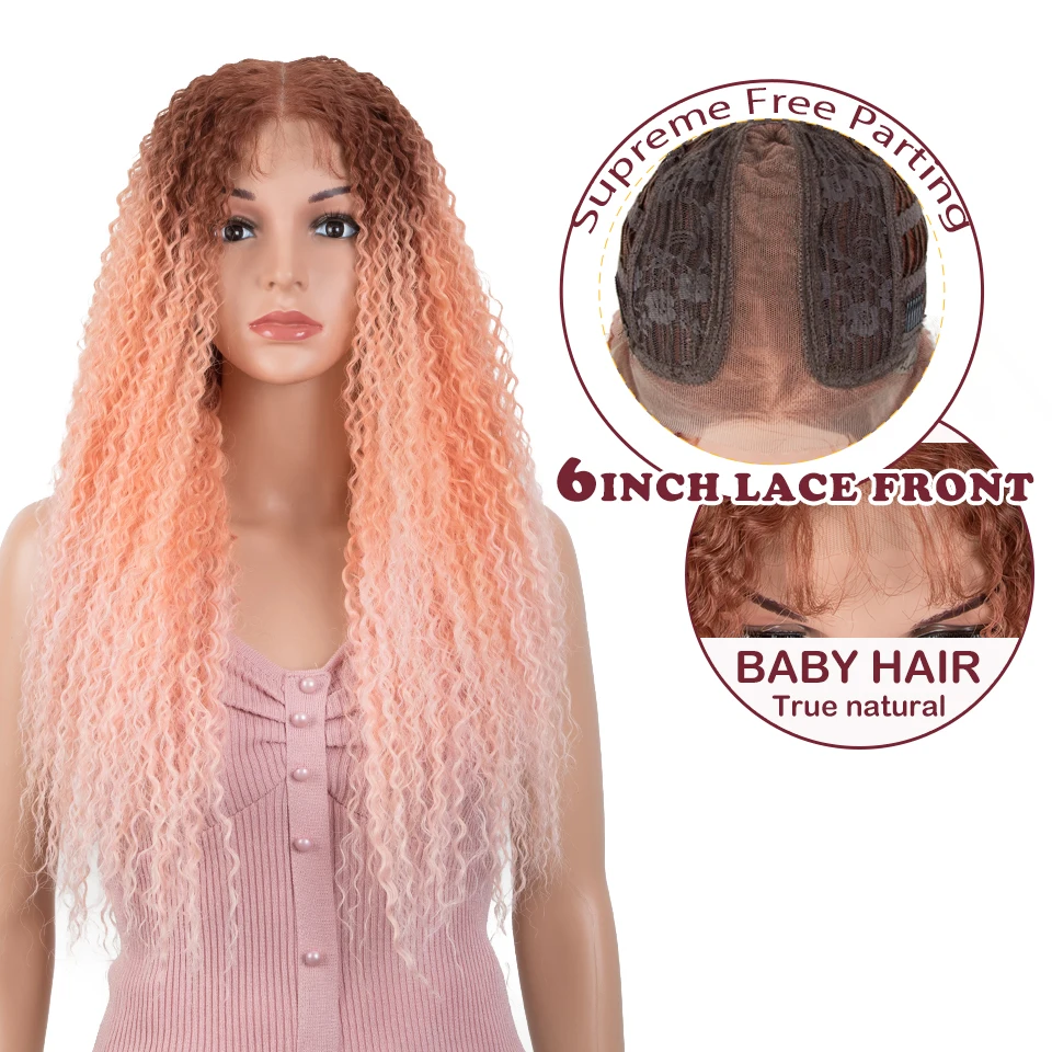 Длинный кудрявый вьющийся парик 28 дюймов с синтетическим кружевом спереди