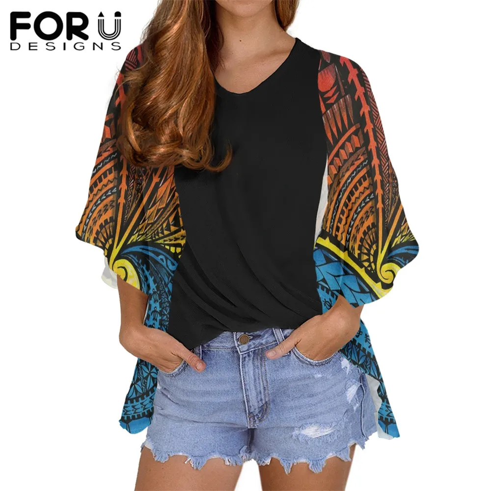 

FORUDESINGS Fashion Women Cardigans Polynesian Tribal Plumeria Printing Autumn Breathable Shawl Capes Tops for Females Plus Size