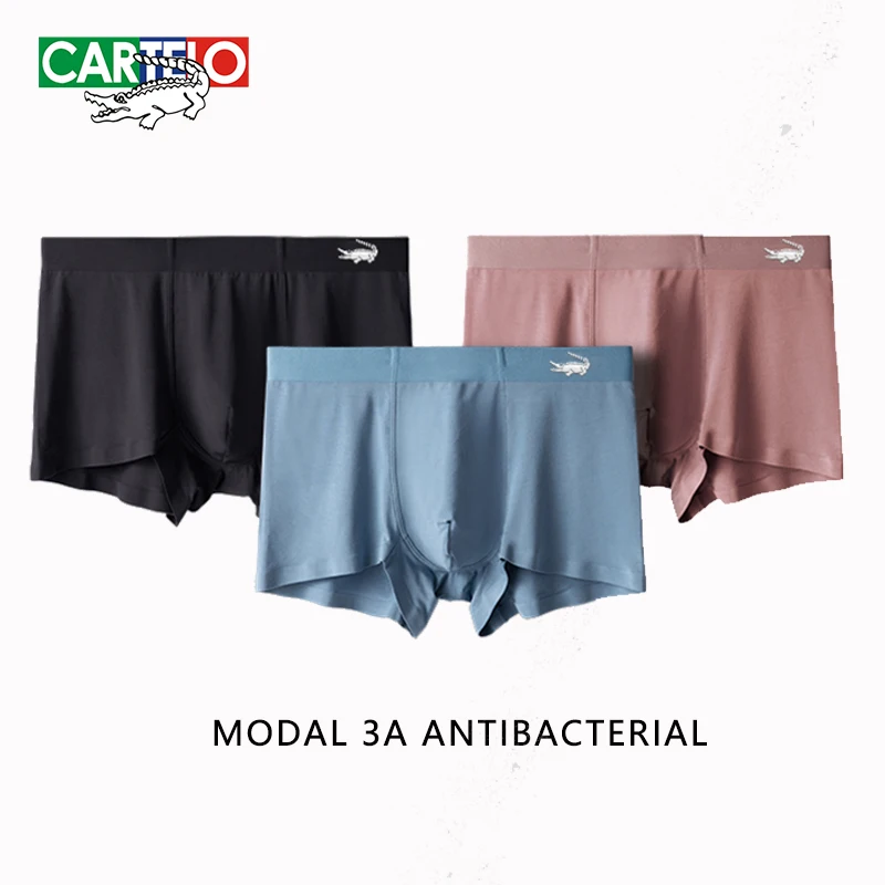 

CARTELO Modal Men's Antibacterial Underwear Male Soft Panties Breathable Sumer Shorts Men Soild Boxers Underpants L-5XL 3pcs