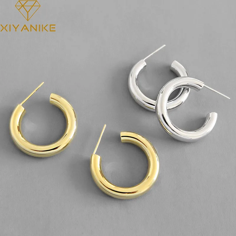 

XIYANIKE Prevent Allergy 925 Sterling Silver Stud Earrings for Women Couples Fashion Creative Geometric Handmade Party Jewelry