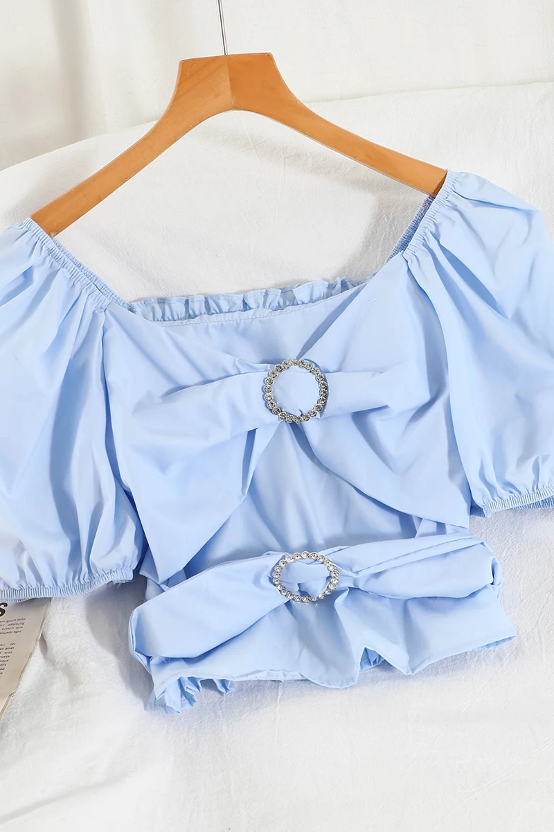 

Korean Style Pure Color Top Puff Short Sleeve Women Tops and Blouses 2021 Summer New Short Sleeve Shirt