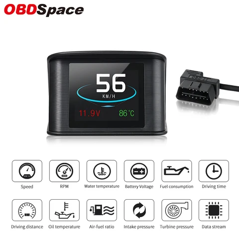 Сканер OBDSPACE P10 Obd2 для автомобиля, бортовой компьютер, цифровой дисплей HUD, измеритель температуры, расхода топлива, скорости