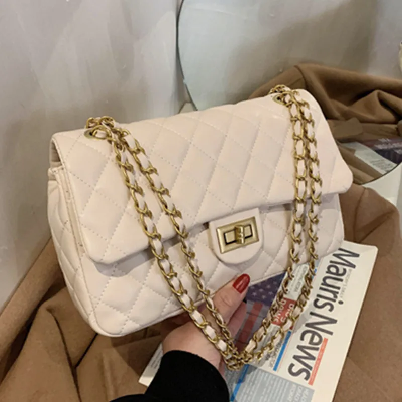 

Rhombus Lattice Chain Crossbody Bags for Women Luxury Small Pu Leather Messenger Handbag Ladies Simple Flap Quilted Shoulder Bag