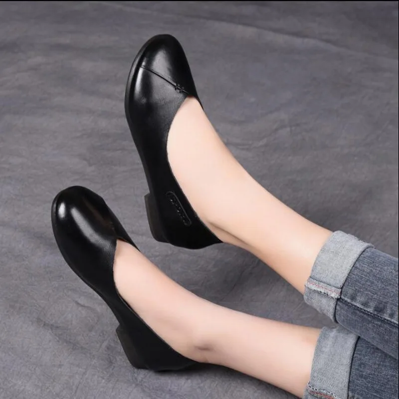 2021 New Genuine Leather Ballet Flats literary Retro Women Singles Shoes Woman Flat Heel Soft Sole Mother Shoes Lady Loafers Sho