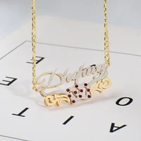 dodoai stainless steel name necklace double words personalized name necklace duble color playered diamond birthstone necklace