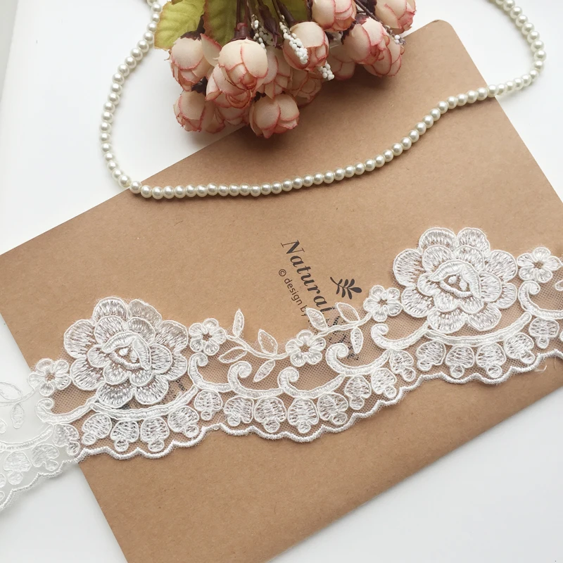 

7.5cm Height Delicate Cording Fabric Flower Venise Mesh Lace Trim Applique Sewing Craft For Bride Wedding Dresses