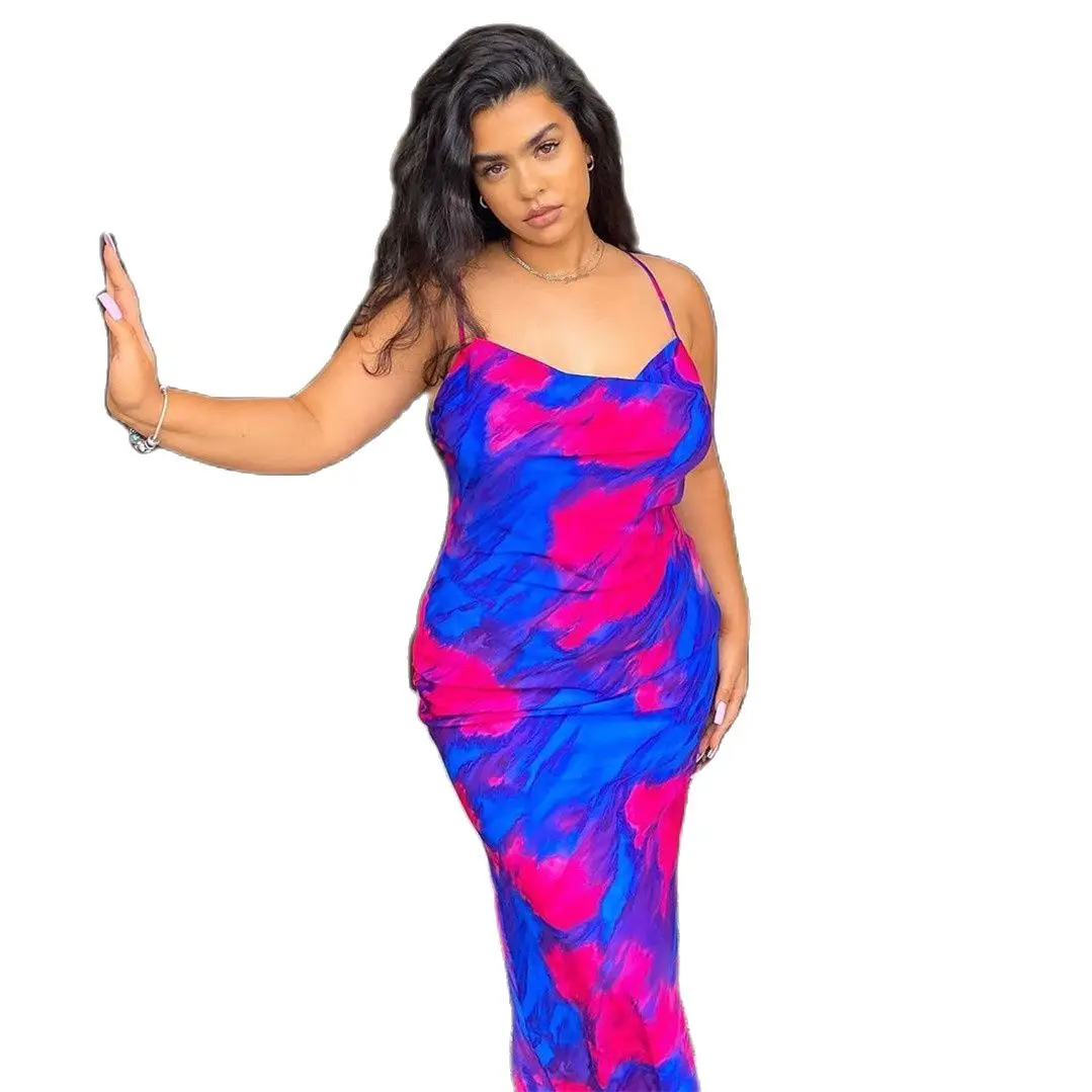 

Summer Oversized Purple Dress Women Sexy Print Floral Pile Camis Backless Long Plus Size Evening Beach Vintage Boho Maxi Dresses