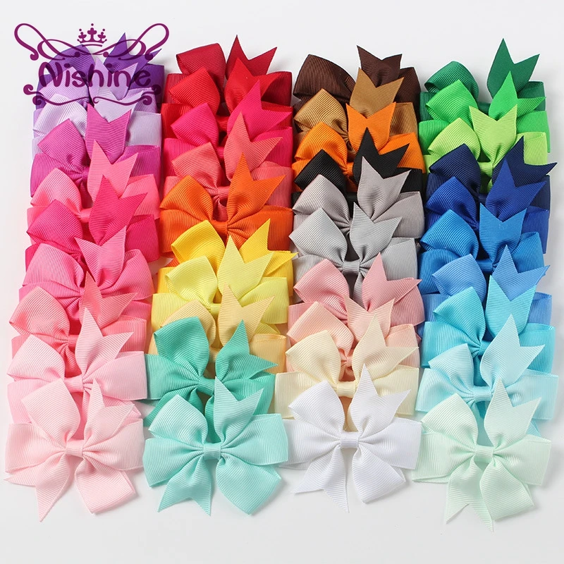 Nishine 40Pcs Ribbon Bows Clips Hairpin Girl's Hair Bows Boutique Hair Clip Baby Headwear Kids Hair Accessories(Color:40 Colors)