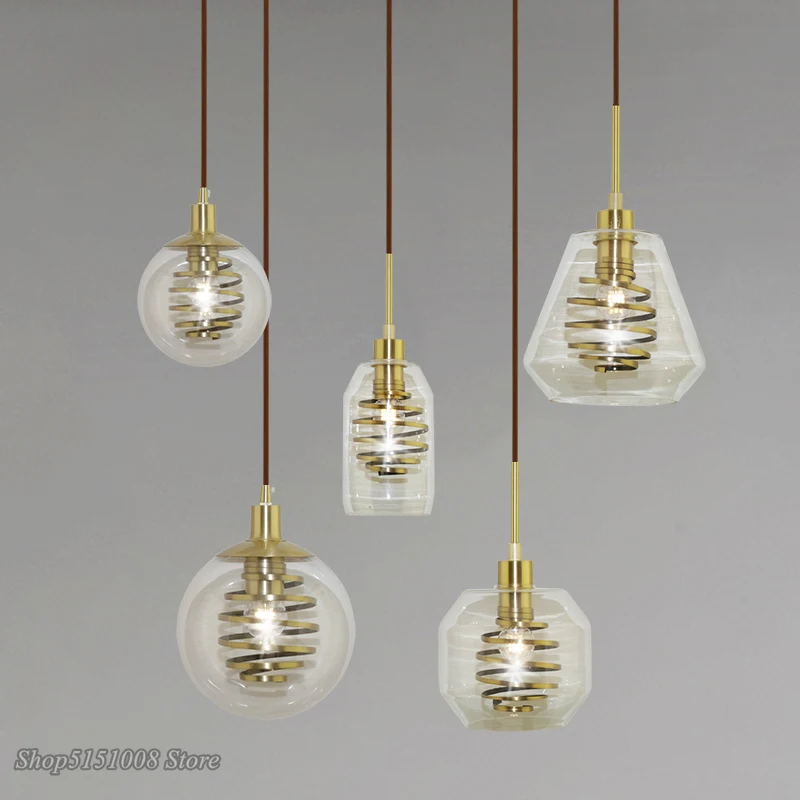 Роскошный Медный Подвесной светильник в скандинавском стиле на спирали лампы