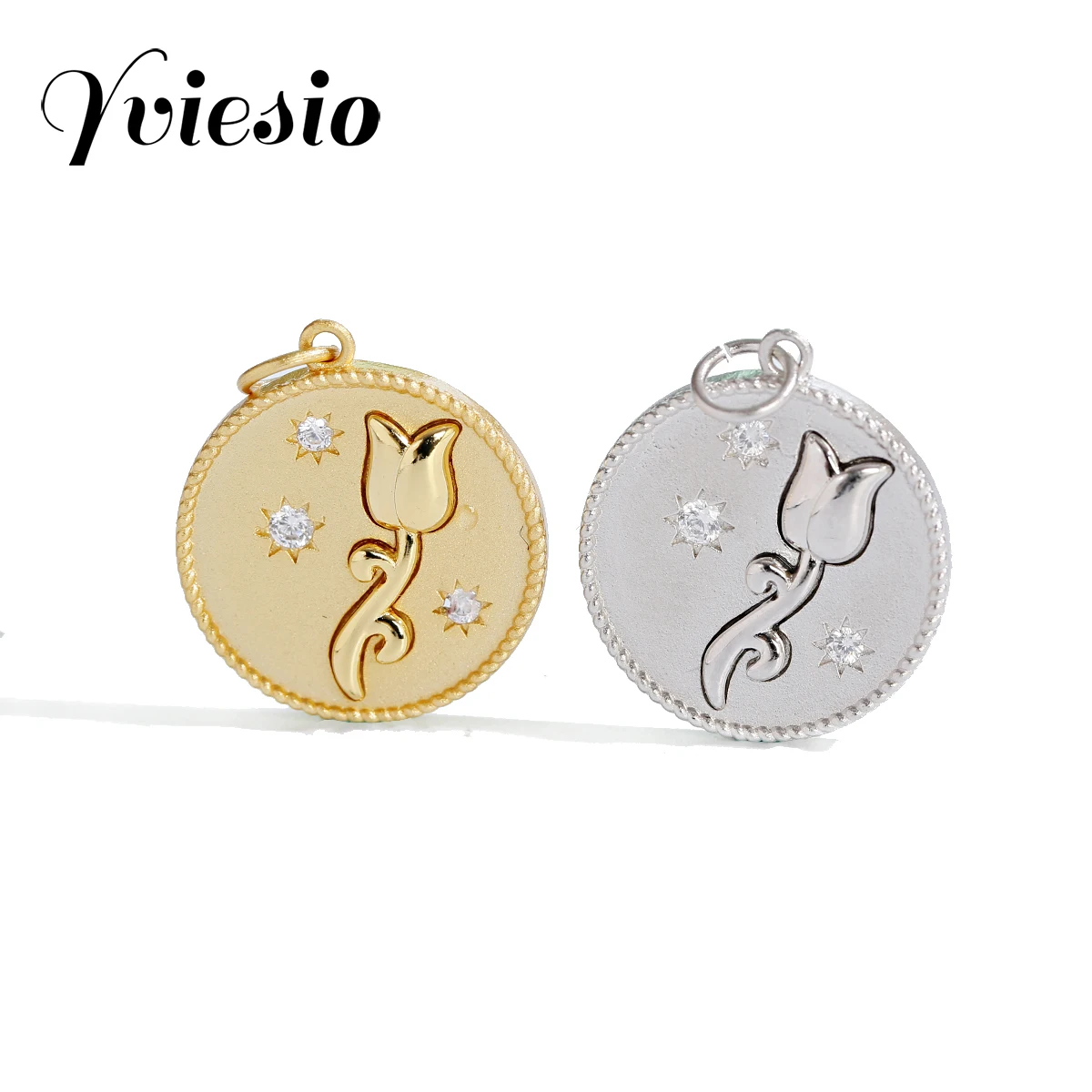 

Brass Copper Flower White Zircon Pendant Charms DIY Necklace Trendy Jewelry Accessories Wholesale