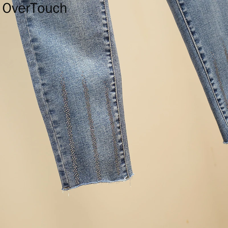 

Plus Size Women Jeans Pants Pencil Fashion High Waist Denim Harem Female New Beads Pockets Trousers Large Size New Pants 2021