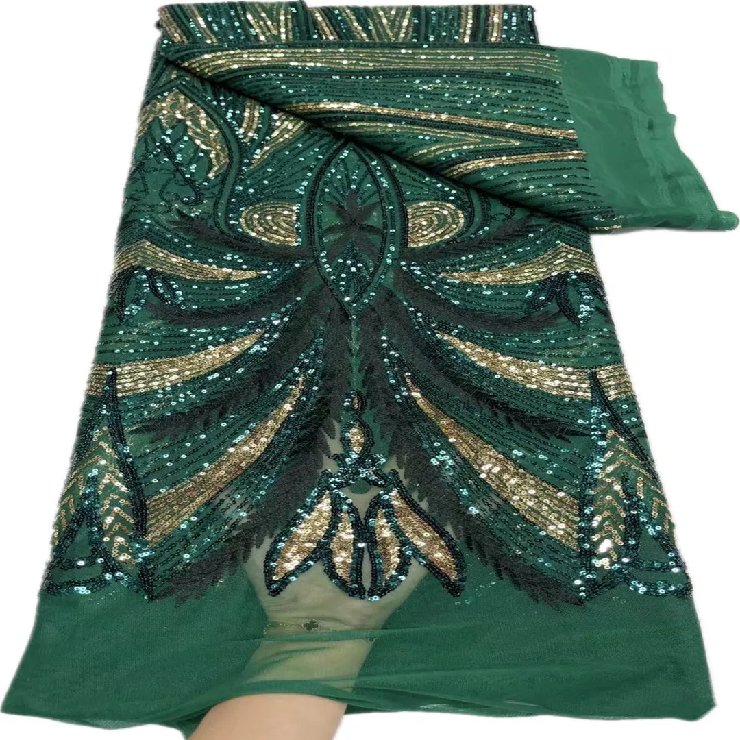 

Nigerian Lace Fabric 2023 High Quality Embroidery African Green Sequins Tulle Latest France Guipure Net 5 Yard For Party Dresses