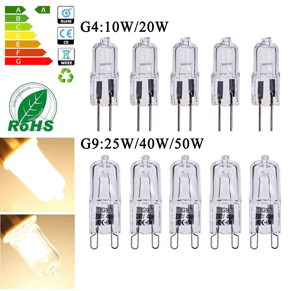 GreenSun 10 шт 12V 220-240V G9 50 Вт галогенная капсулы светильник лампа высокой яркости