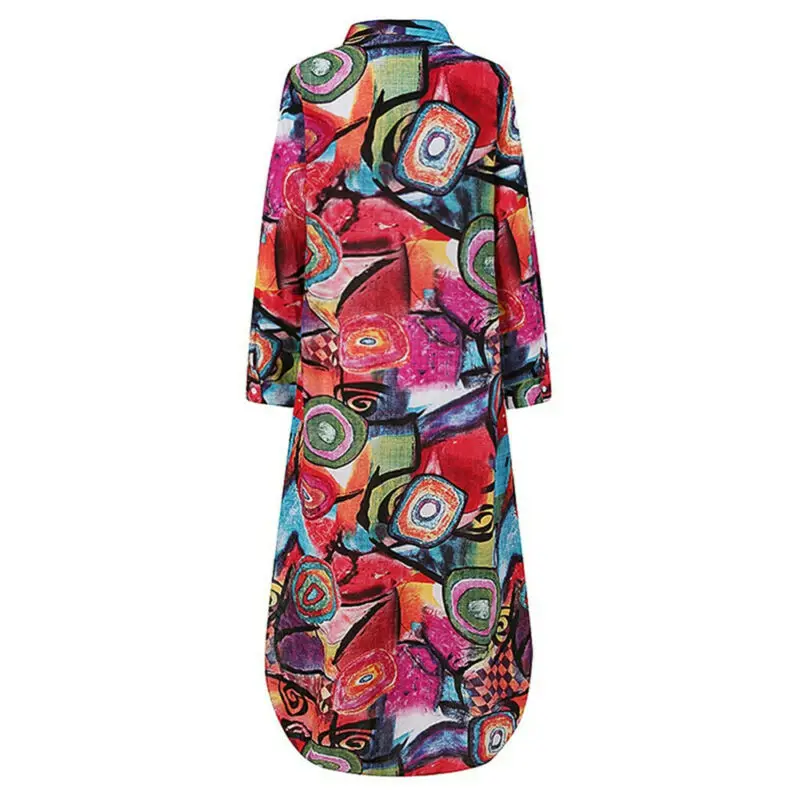 

Ladies Shirt Dress Printed Button Shirt Dress Ladies Retro Summer Casual Loose Long Skirt Sleeve Length(cm) Tops Type Material