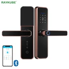 RAYKUBE биометрический замок отпечатков пальцев Блокировка двери черный X5 умный цифровой замок TTlock приложение умный замок дистанционный разблокировка без ключа