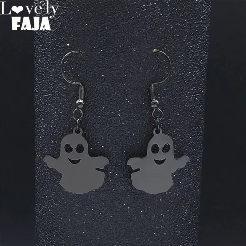 

Gothic Ghost Stainless Steel Small Drop Earrings Black Dangle Earrings Women Jewelry pendientes mujer pequenos E3535S03