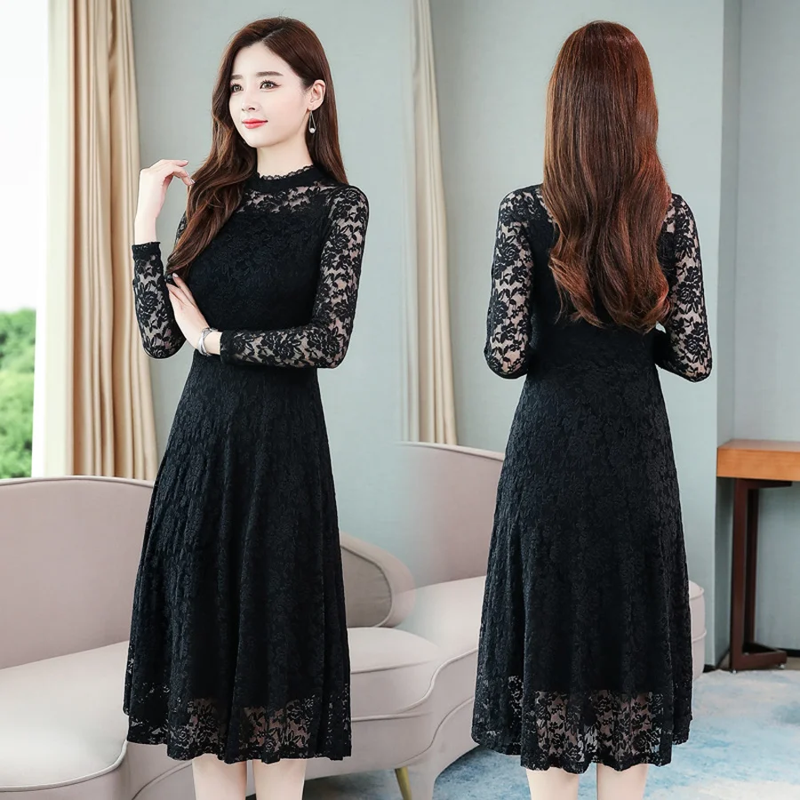 2020 винтажные Красные кружевные женские миди платья осень зима 4XL размера плюс