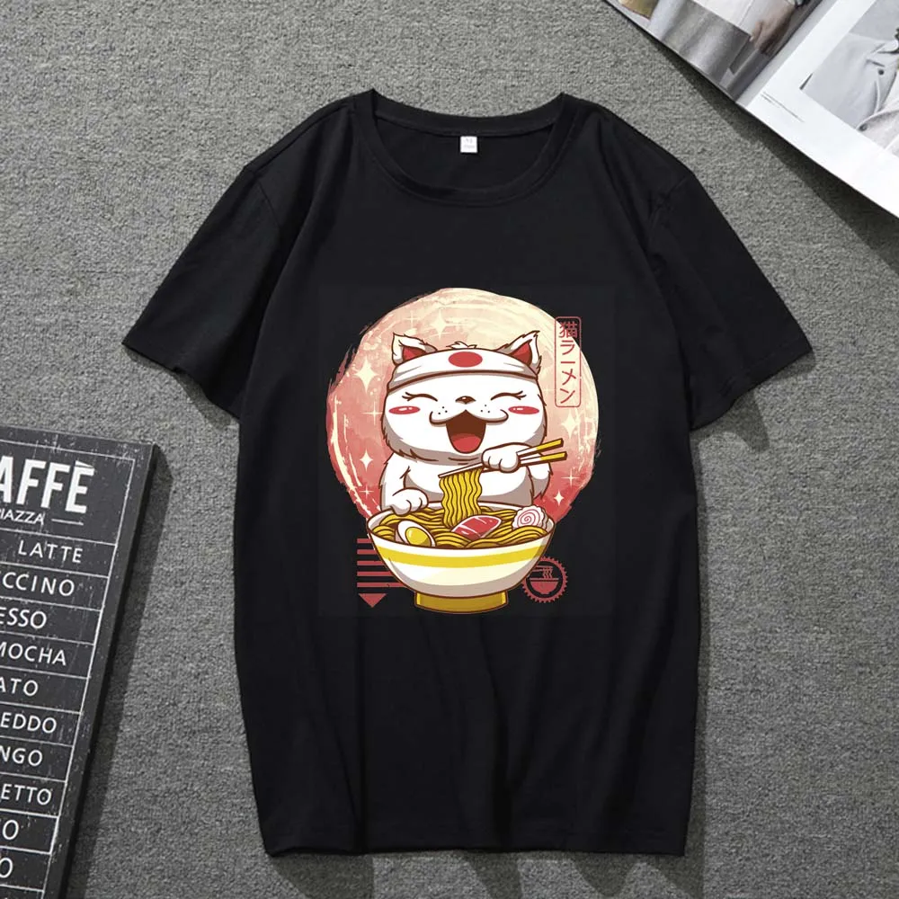 

T-shirt Men and Women O-neck Black Breathable Japanese Fashion Cute Cartoon Printing Harajuku Comfortable Short-sleeved Top