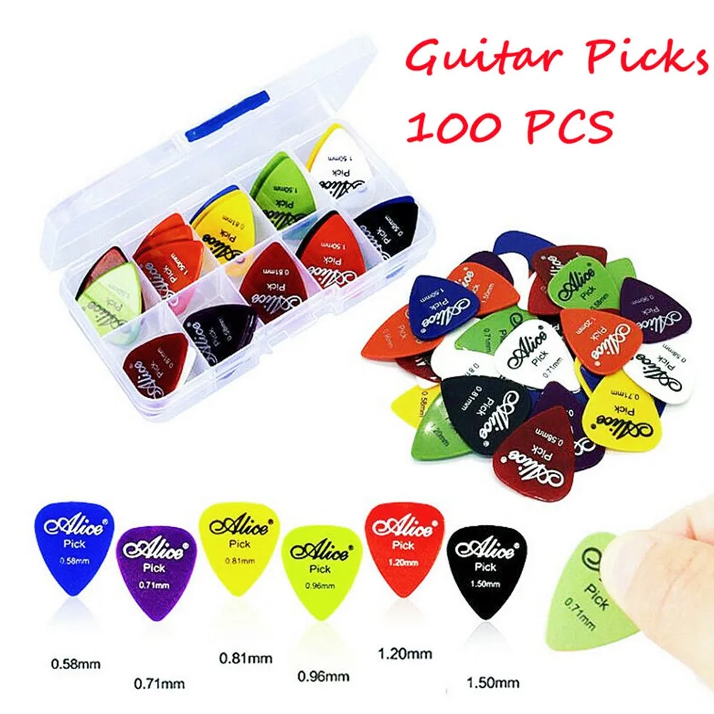 

100pcs Guitar Picks Acoustic Electric Plectrums 0.58/0.71/0.81/0.96/1.20/1.50mm 6 Sizes Acoustic Music Picks Guitar Accessories
