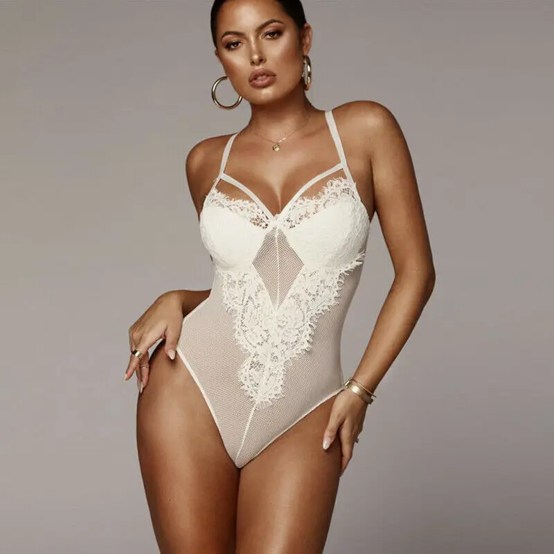 Хит продаж Сексуальные Черно белые кружевные сетчатые боди без рукавов