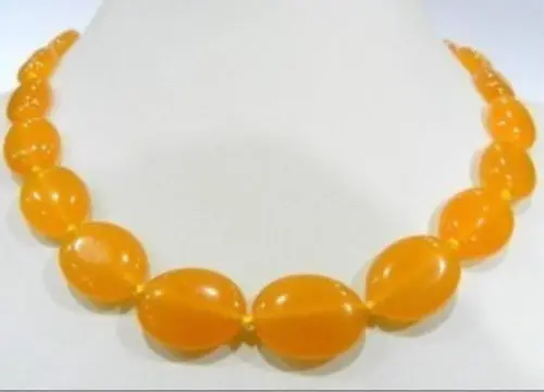 

hot sale~Charming! 13X18MM Yellow Jades Oval Necklace 18" AA+