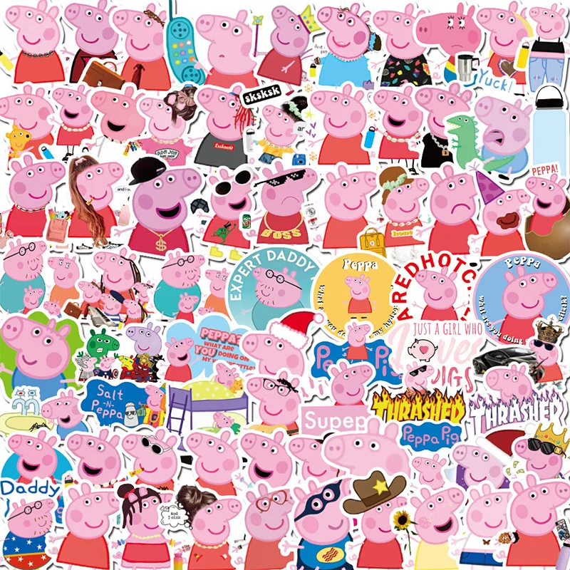 100 шт Peppa Pig водонепроницаемые мультики Наклейки Скейтборд багаж чемодан