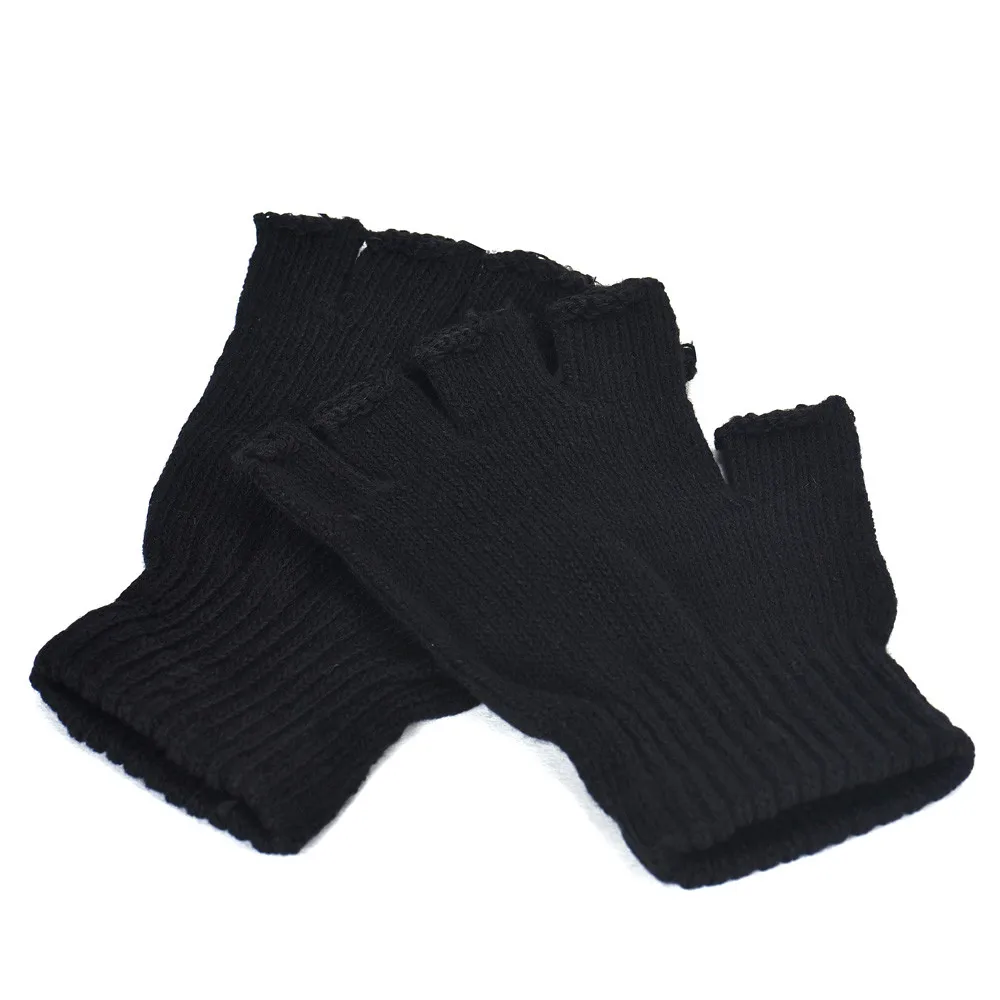 

top selling in 2020 Men Black Knitted Stretch Elastic Warm Half Finger Fingerless Gloves Support Wholesale and Dropshipping